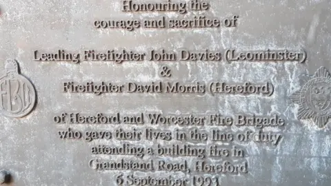 Hereford & Worcester Fire and Rescue Service A memorial plaque