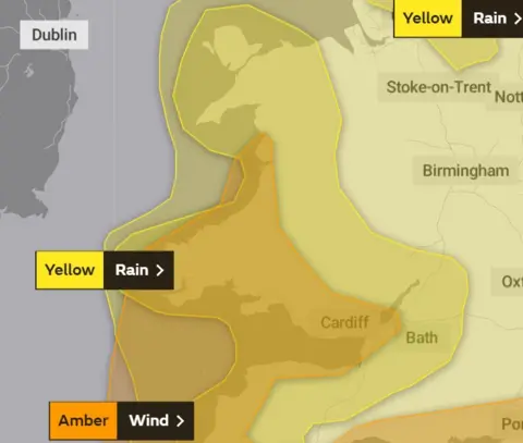 Met Office yellow and amber weather warnings