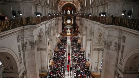 Getty Images A general view of the National Service of Thanksgiving at St Paul's Cathedral on June 03, 2022 in London, England.