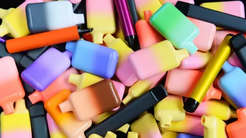 Getty Images Colourful vapes, which are disposable or single-use