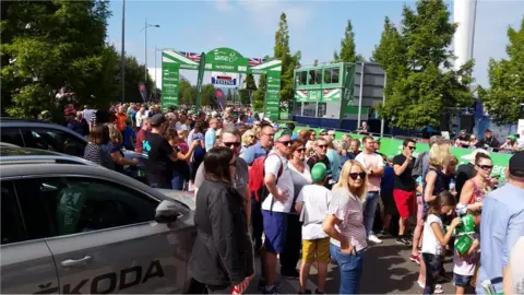 Fans at finish line of Tour of Britain