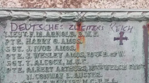 Richard Kendrick Nazi graffiti on the war memorial