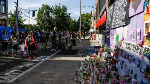 AFP A shrine to George Floyd and others is pictured in the newly created Chaz