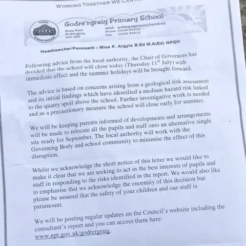 Copy of the letter sent to parents