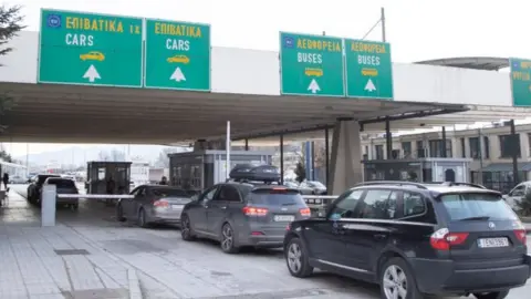 Cars at the Bulgarian border with Greece