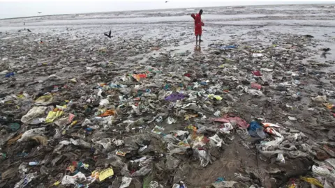 Getty Images Plastic on a beach in India