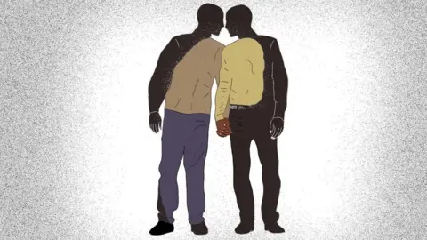 George Wafula/BBC Two men holding hands