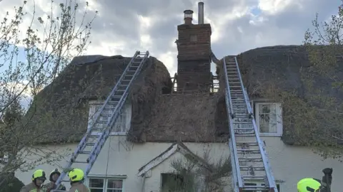 Damaged thatch roof