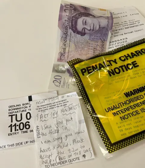 Selena Mills Parking ticket, fine, note and £20