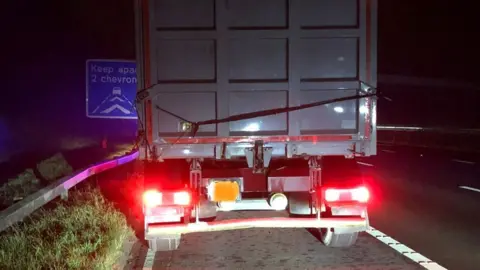 Lancashire Police HGV stopped on hard shoulder