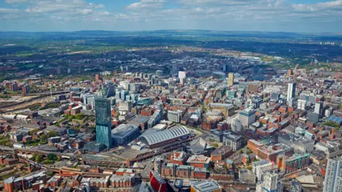 Getty Images Aerial view of Manchester City Centre
