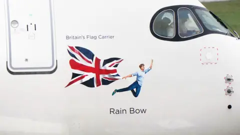 The Virgin Atlantic plane features 'Rain Bow', an LGBT character