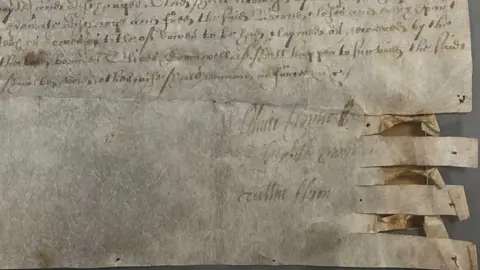 Cambridgeshire County Council 1627 deed signed by Oliver Cromwell