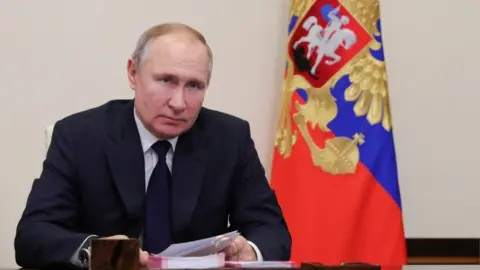 EPA Russian President Vladimir Putin holds a video conference meeting with leaders of State Duma factions at the Novo-Ogaryovo residence outside Moscow, Russia, 17 February 2021.