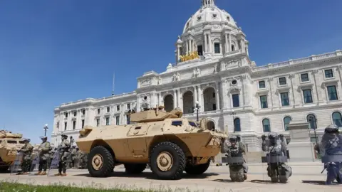 Getty Images Minnesota National Guard outside State Capitol building in St Paul, 31 May 20