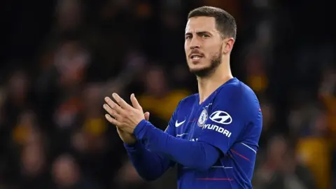 Chelsea forward Eden Hazard claps during Premier League defeat by Wolves