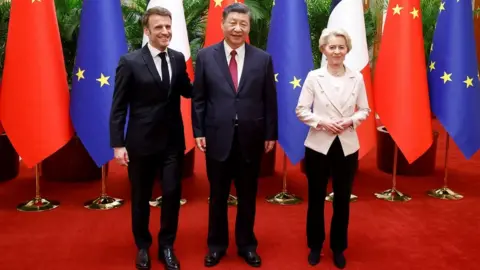 Reuters China's President Xi Jinping, his French counterpart Emmanuel Macron and European Commission President Ursula von de Leyen meet for a working session in Beijing, China April 6, 2023