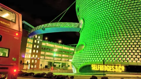 The Bullring in Birmingham lit up