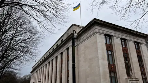 BBC Ukrainian flag on Welsh government building