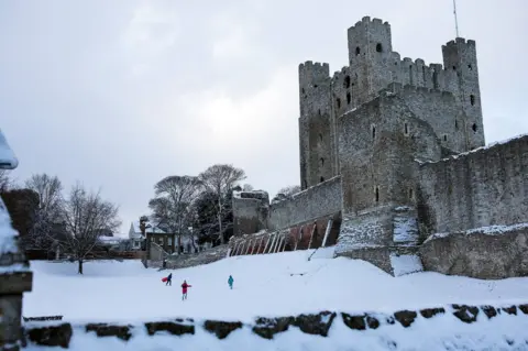 Getty Images Rochester Castle surrounded by snow