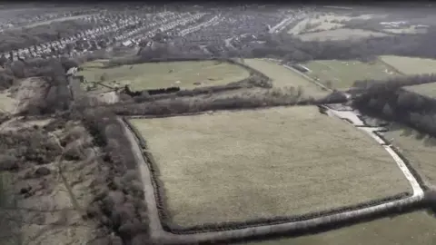 Aerial image of former tip at Droppingwell in Kimberworth