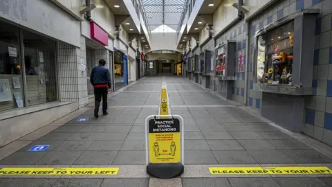 PA Media Photo of Bridgend city centre under Covid rules