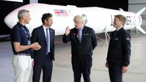 Virgin Orbit Grant Shapps and Boris Johnson at Spaceport Cornwall