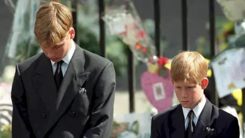 AFP Prince William and Prince Harry at their mother's funeral