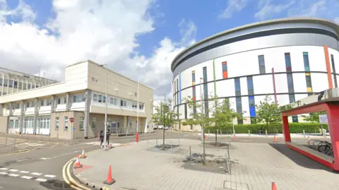 Glasgow's maternity unit (left) and the Royal Hospital for Children (right) on the Queen Elizabeth University Hospital.