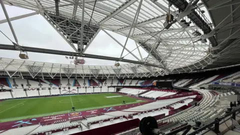 Noah Vickers/Local Democracy Reporting Service View from inside the London Stadium showing the stands and the roof.