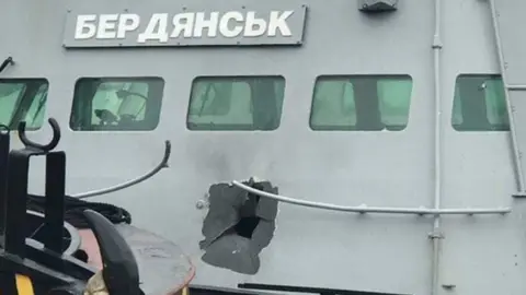 Ukrainian Navy Damaged Ukrainian gunboat Berdyansk in Crimea