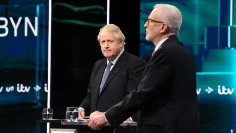 Jonathan Hordle/ITV Boris Johnson and Jeremy Corbyn