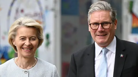 Ursula von der Leyen and Sir Keir Starmer in Tirana, Albania, on 16 May