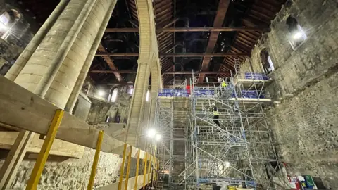 Mike Liggins/BBC The under construction Keep at Norwich Castle