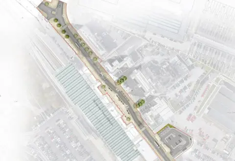 Local Democracy Reporting Service A masterplan of proposals for Station Road submitted as part of a planning application
