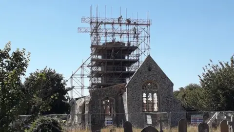 Peter Berendt Scaffolding surrounding the church tower