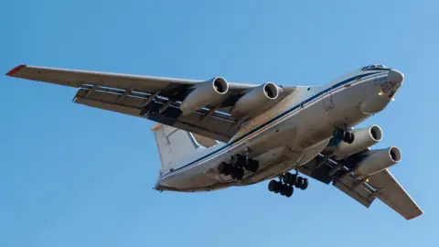 Russian il-76 aircraft in the sky