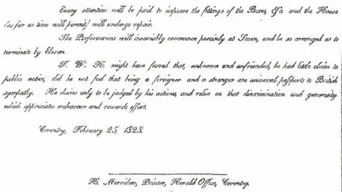 National Library of Wales An excerpt from a letter written by Ira Aldridge