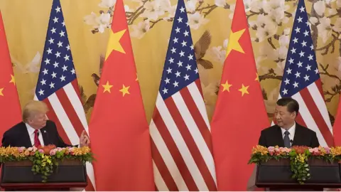 Getty Images US President Donald Trump and Chinese President Xi Jinping speak during a joint statement in Beijing on November 9, 2017.