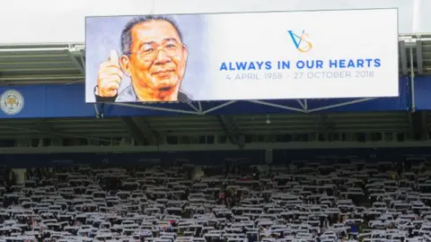 Getty Images The big screen at Leicester pays tribute to Vichai Srivaddhanaprabha