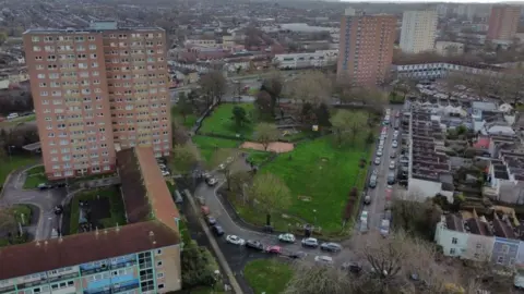 PA Media General view of Rawnsley Park near to the scene in the St Philips area of Bristol where a 16-year-old boy died after being stabbed