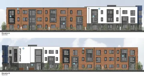 Anwl Construction Artist impression of housing proposed for the site of the Boar's Head Inn, Ewloe, Flintshire