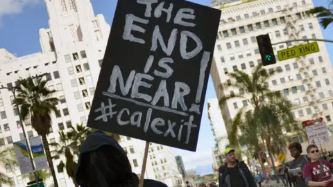Getty Images sign saying the end is near, calexit