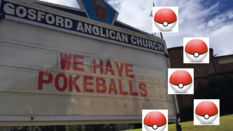 ROD BOWER Gosford Anglican Church billboard reads: "We have Pokeballs"
