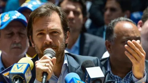 Getty Images Ramón Muchacho speaks at a news conference in the Chacao neighbourhood in Caracas, on May 25, 2017.