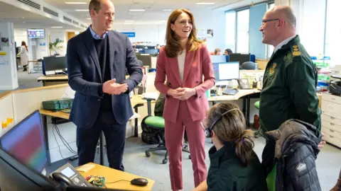 PA Media Duke of Cambridge talking with staff during a visit to the London Ambulance Service 111 control room in Croydon on Thursday to meet ambulance staff and 111 call handlerswho have been taking NHS 111 calls from the public