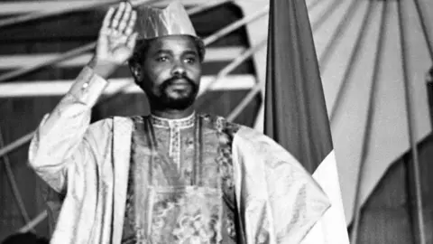 AFP A picture taken on 16 August 1983 shows Chad's president Hissene Habre during a press conference in N'Djamena