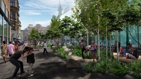 Newcastle City Council Artist impression of the pedestrianised street