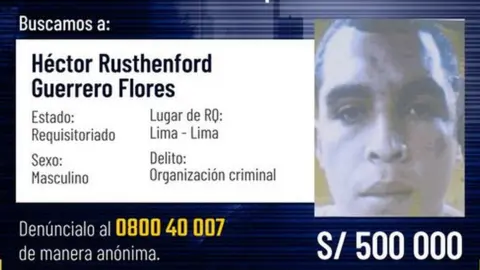 Peruvian Interior Ministry Wanted poster for Héctor Guerrero Flores issued by the Peruvian Interior Ministry