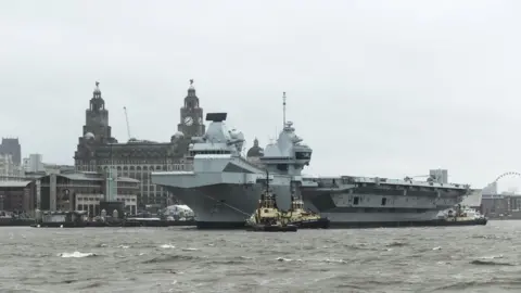 UK MOD Aircraft carrier HMS Prince of Wales in River Mersey